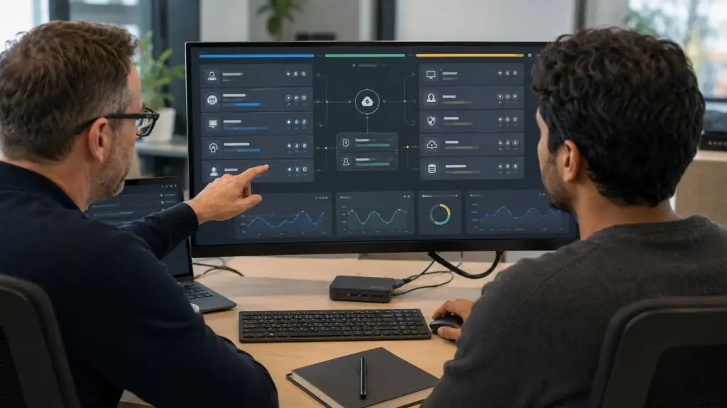 Digitaal IT-beheer waarbij een intern team en externe IT-partner verantwoordelijkheden delen